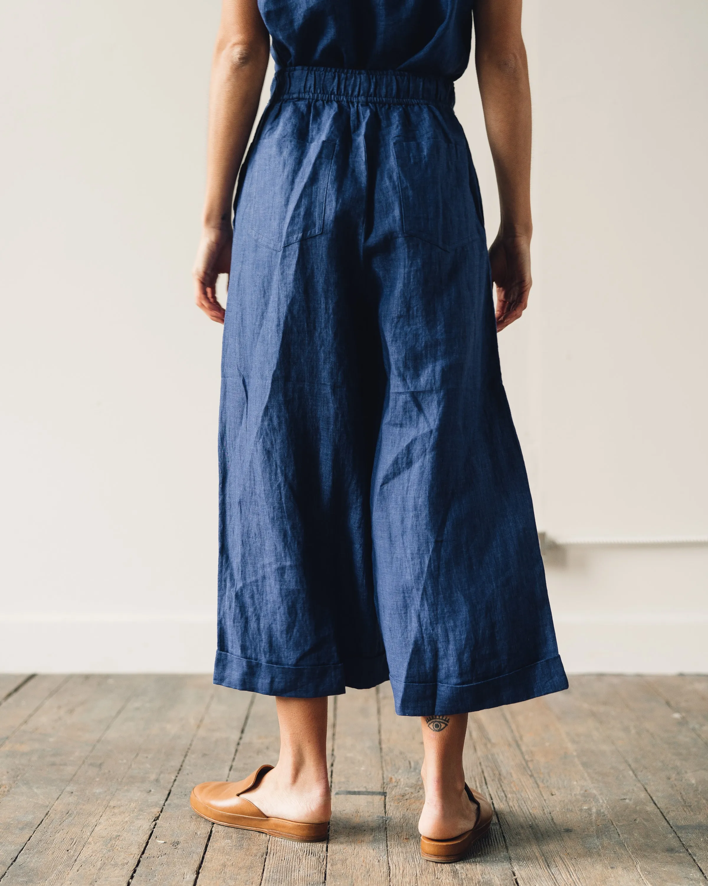 7115 Elastic Wide-Legged Trousers, Indigo