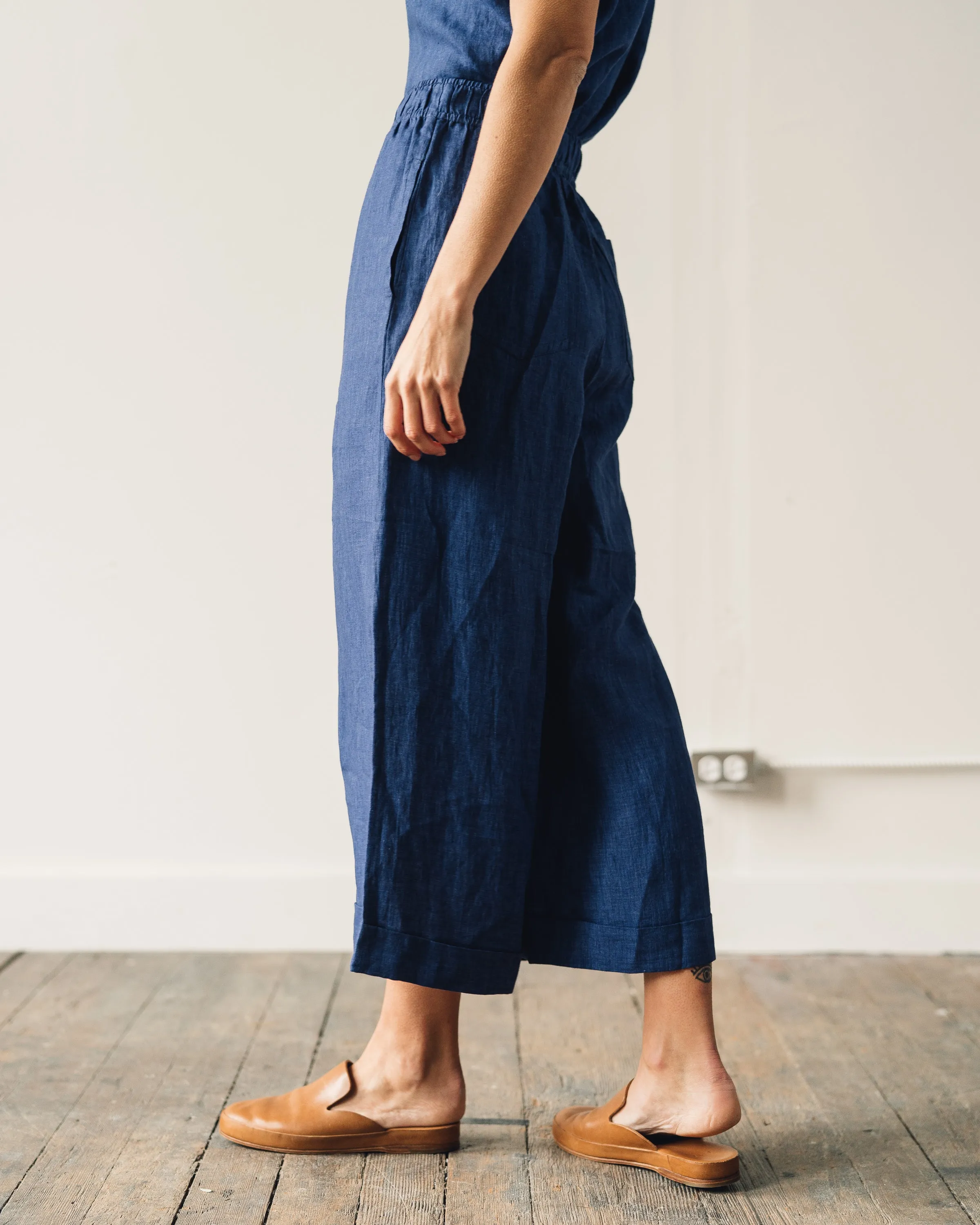 7115 Elastic Wide-Legged Trousers, Indigo