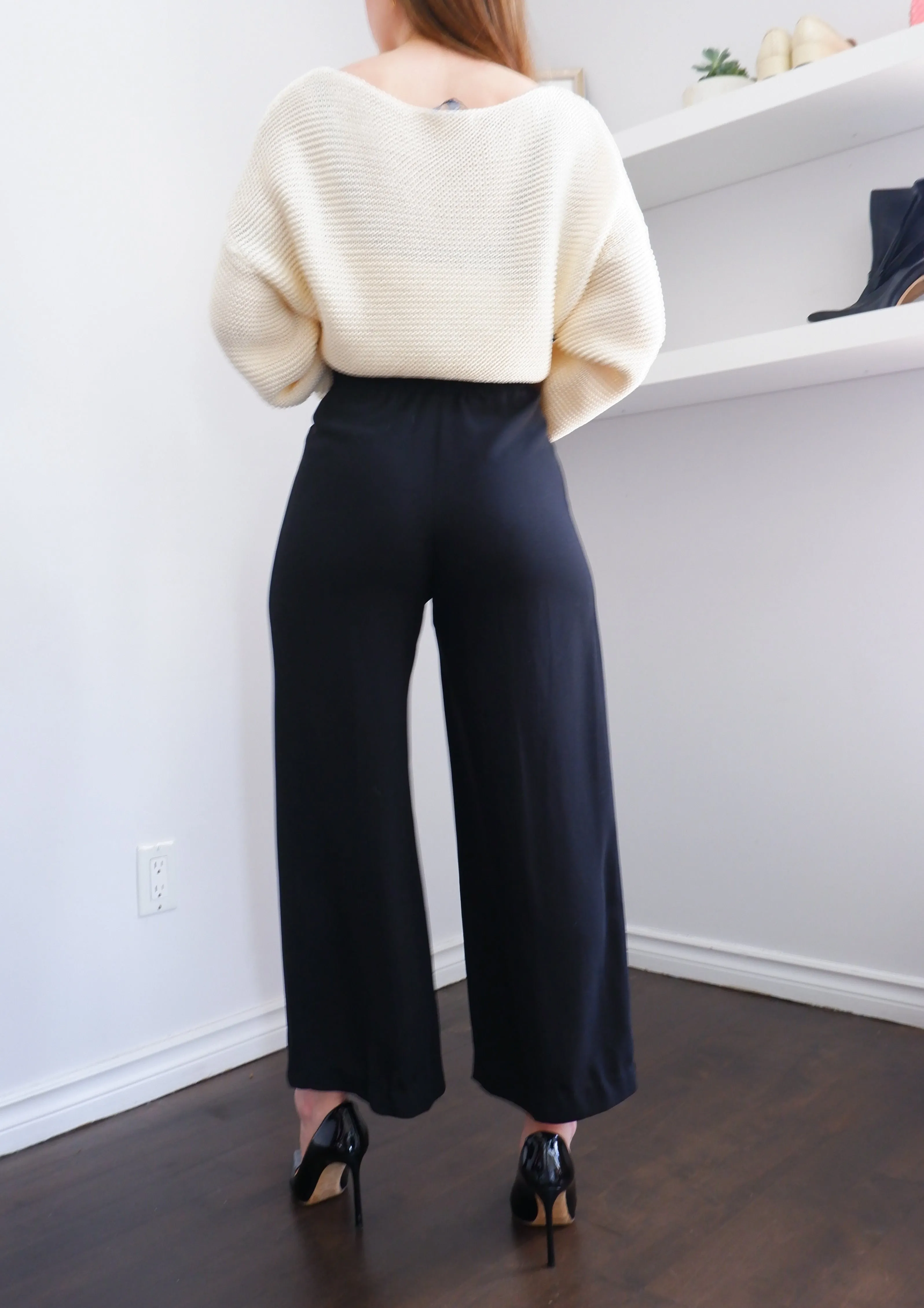 90s Black High-Rise Wide-Legged Trousers - XS