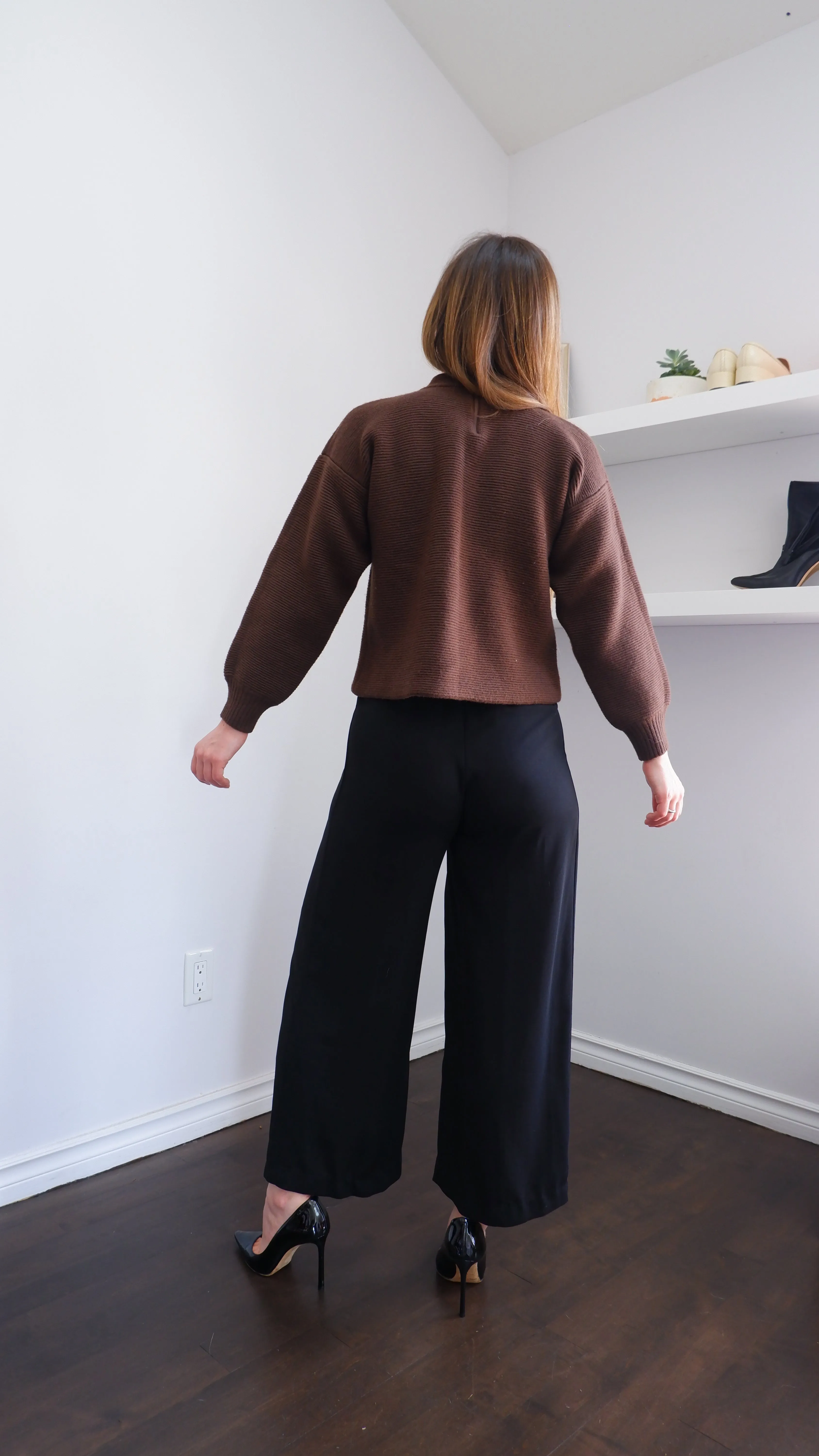 90s Black High-Rise Wide-Legged Trousers - XS