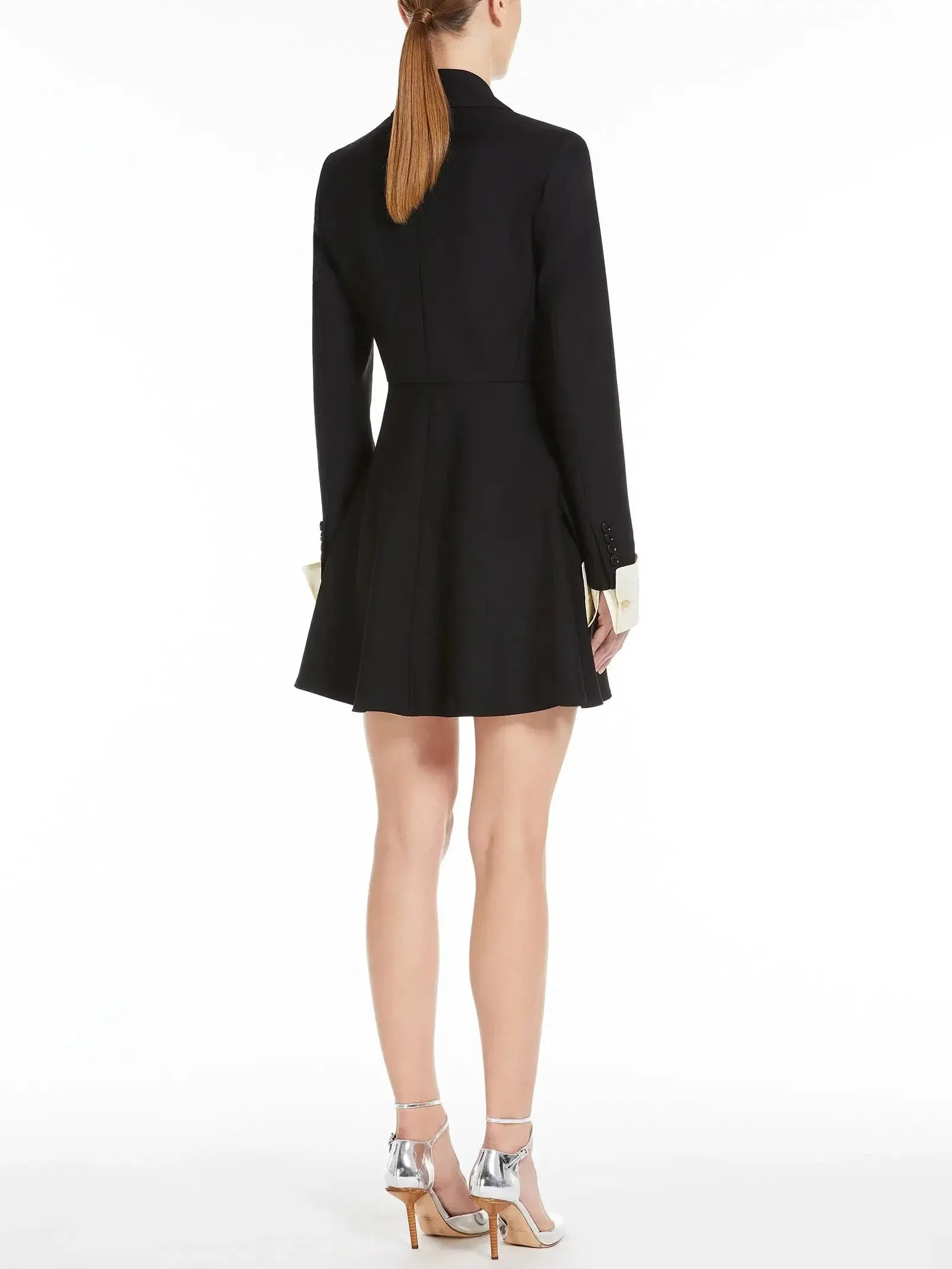 A-Line Black Blazer-Style Mini Dress with White Cuffs