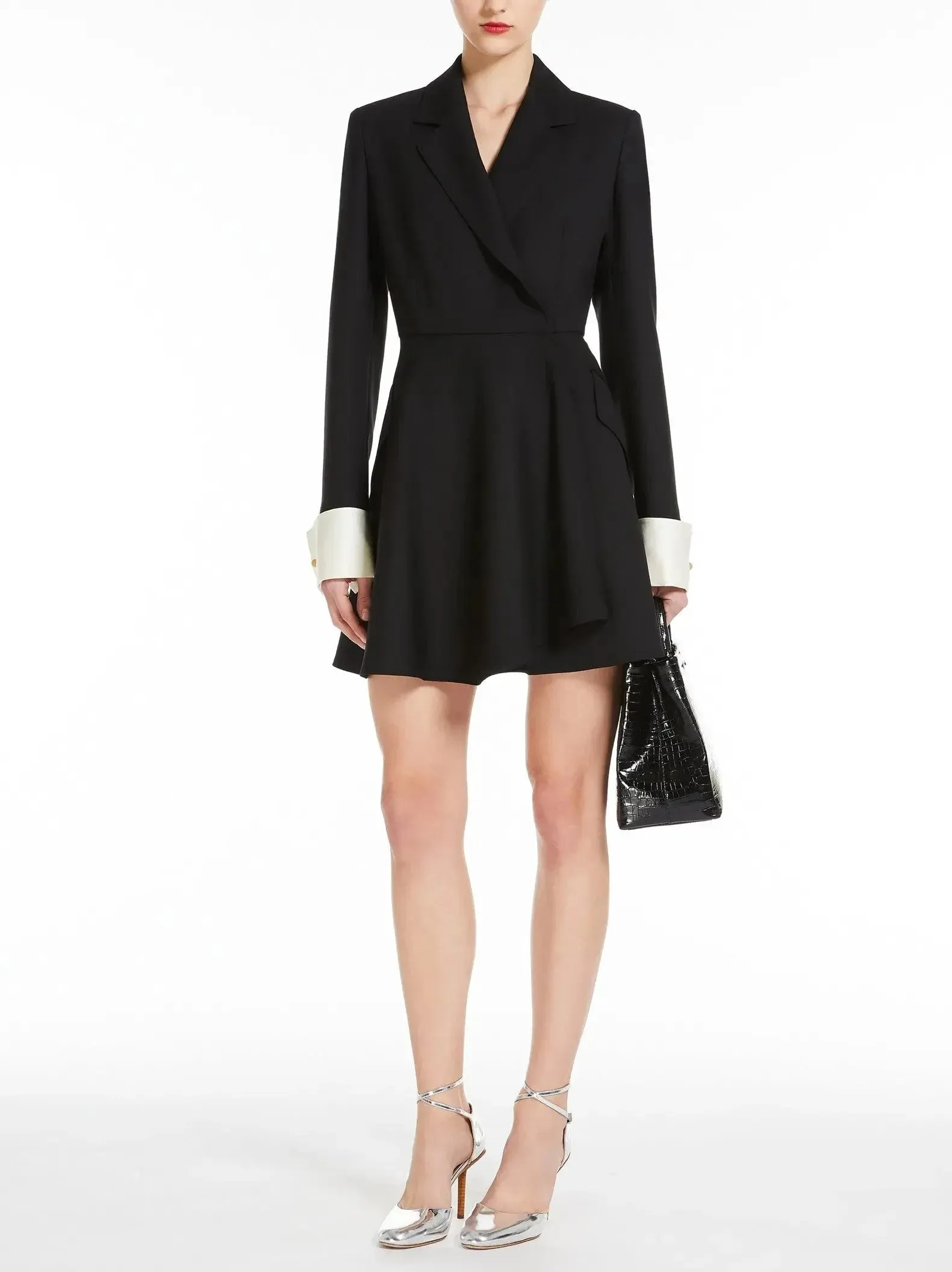 A-Line Black Blazer-Style Mini Dress with White Cuffs