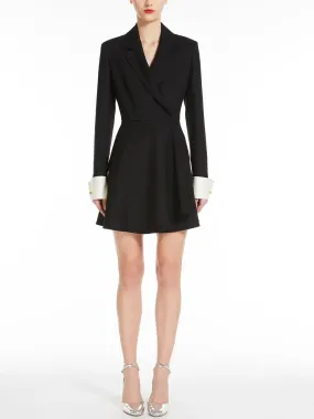 A-Line Black Blazer-Style Mini Dress with White Cuffs