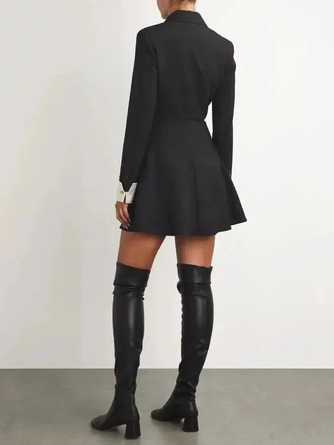 A-Line Black Blazer-Style Mini Dress with White Cuffs