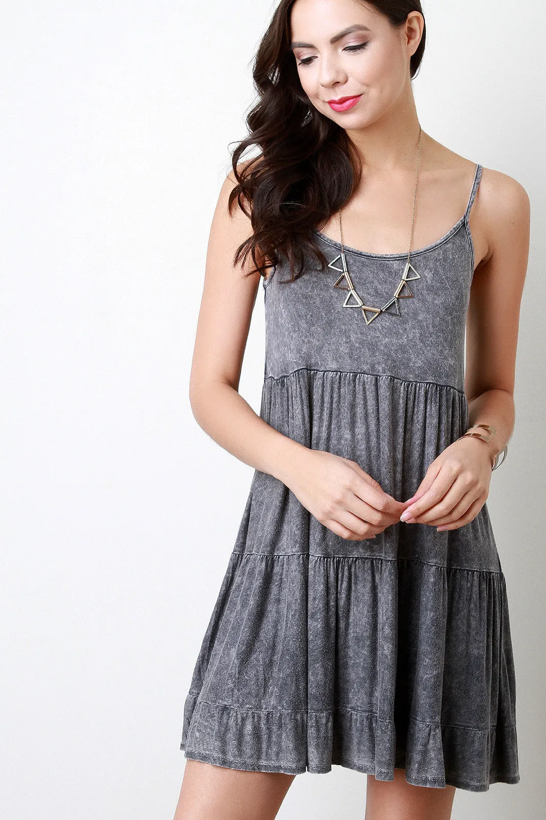 Acid Wash Ruffle Shift Dress