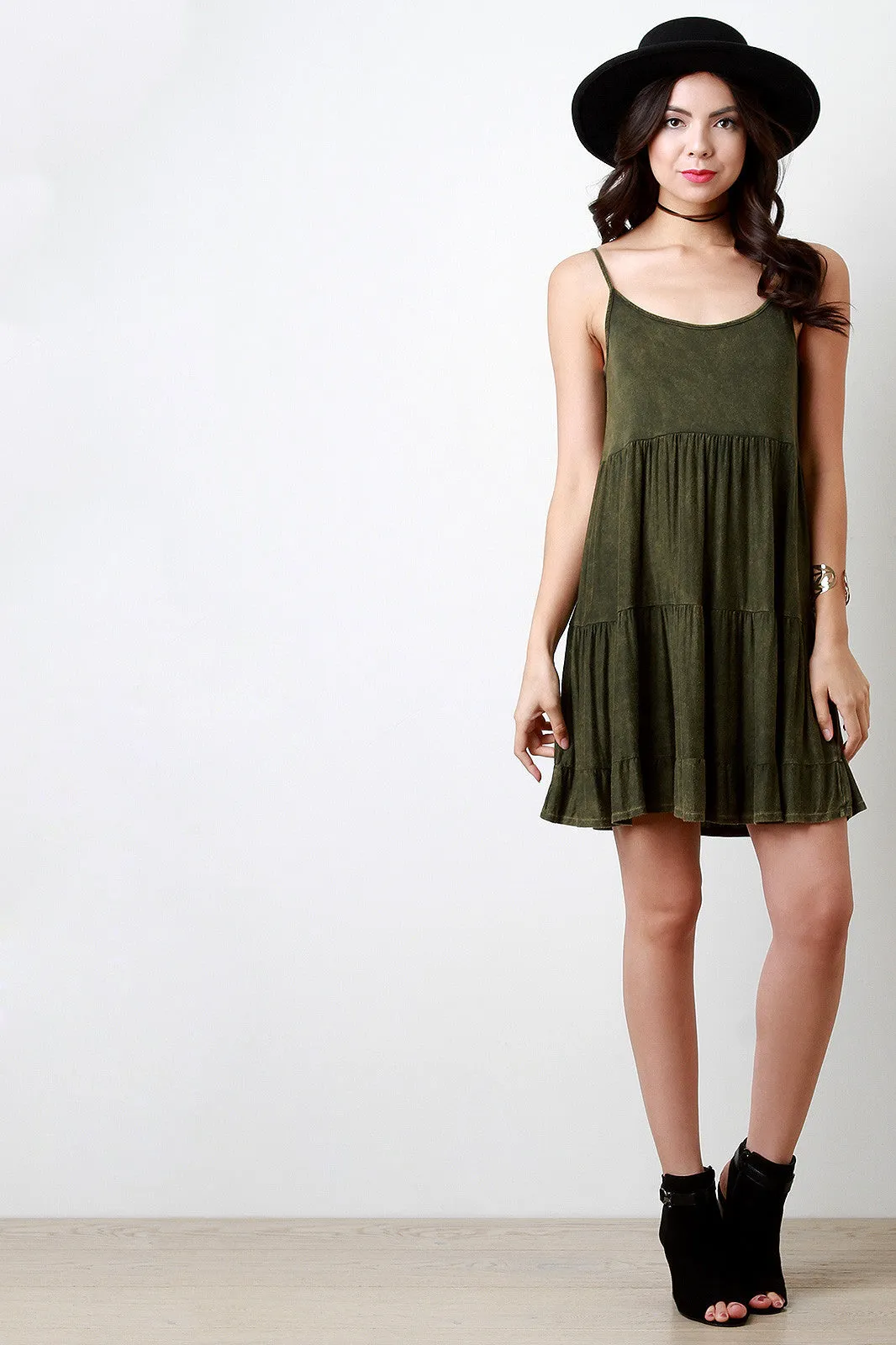 Acid Wash Ruffle Shift Dress