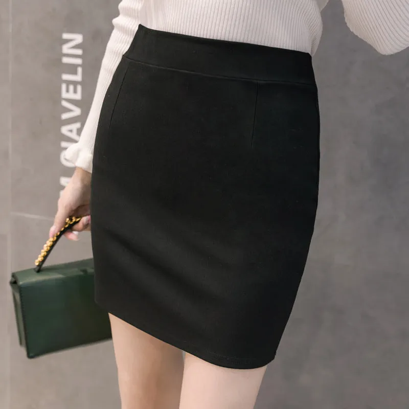 All-Matching Slim Look Skirt Stretchable Plus Size Pencil Solid Colored Suits Uniform Skirt