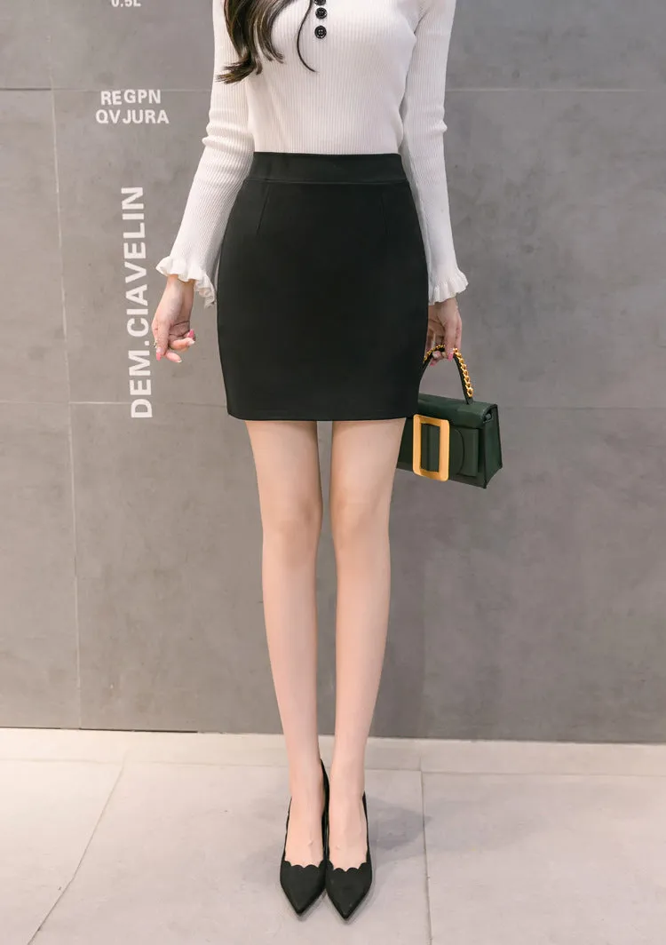 All-Matching Slim Look Skirt Stretchable Plus Size Pencil Solid Colored Suits Uniform Skirt