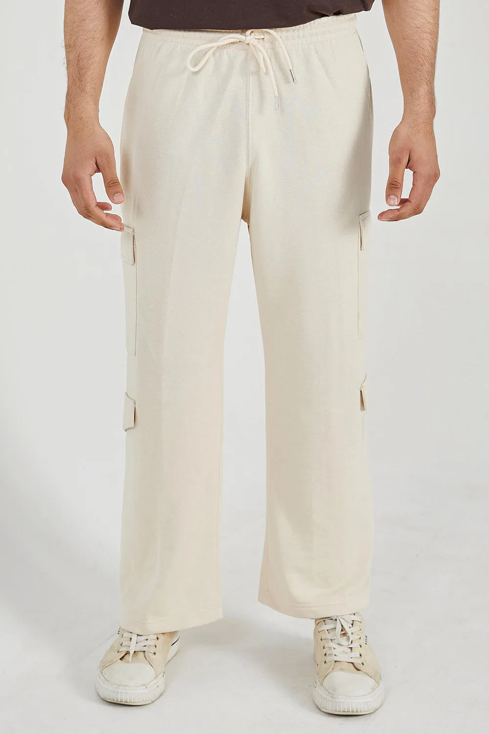 Beige Wide Legged Cargo Trousers