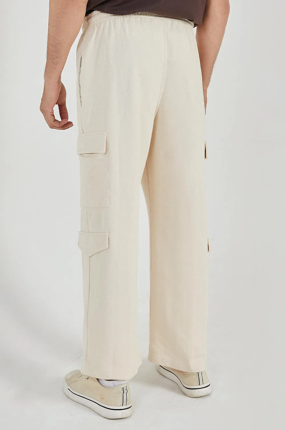 Beige Wide Legged Cargo Trousers