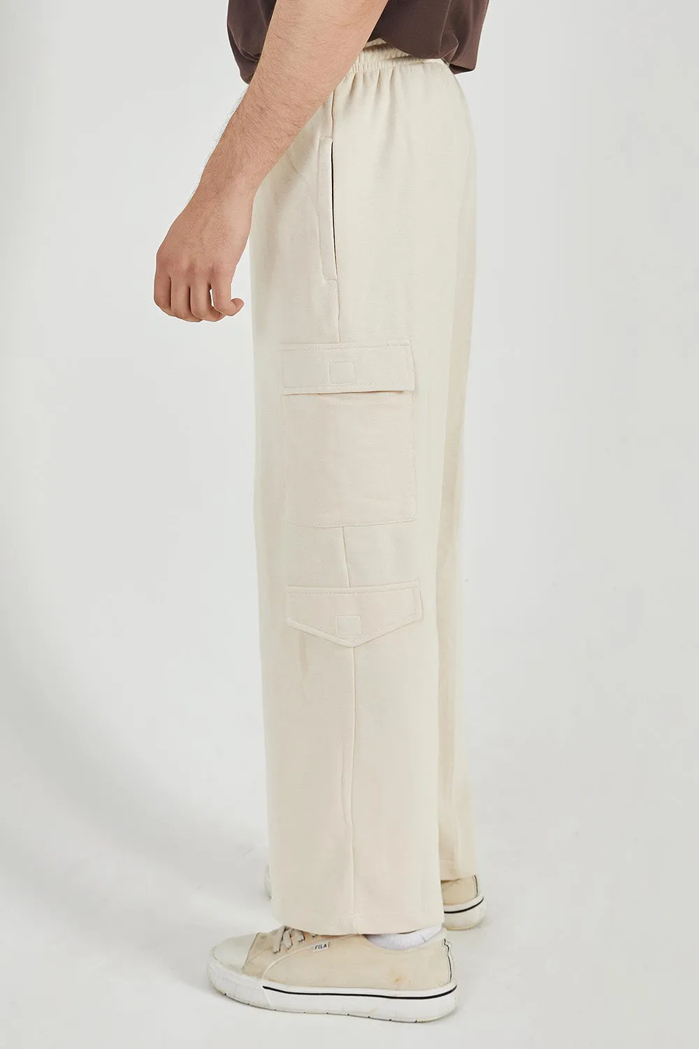 Beige Wide Legged Cargo Trousers