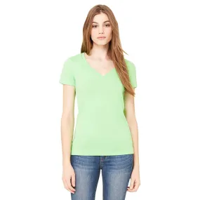 Bella   Canvas Women's Neon Green Jersey Short-Sleeve Deep V-Neck T-Shirt