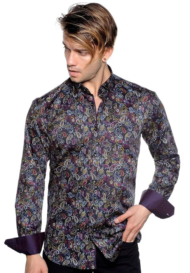 Black With Multi-Colored Paisley Sport Shirt