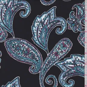 Black/Teal Stylized Paisley Crepe Georgette Fabric