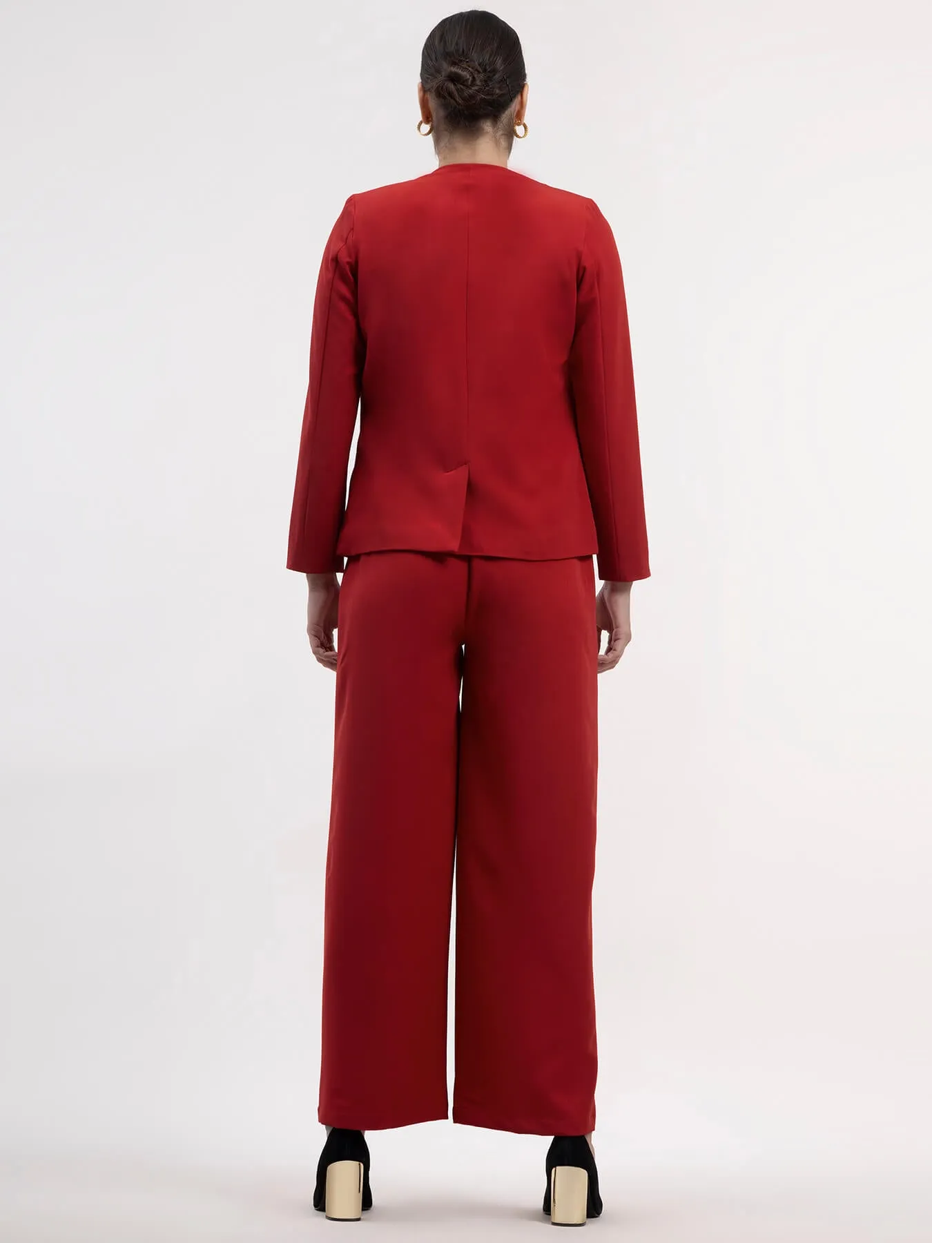 Blazer And Wide Legged Trousers Co-ord - Red