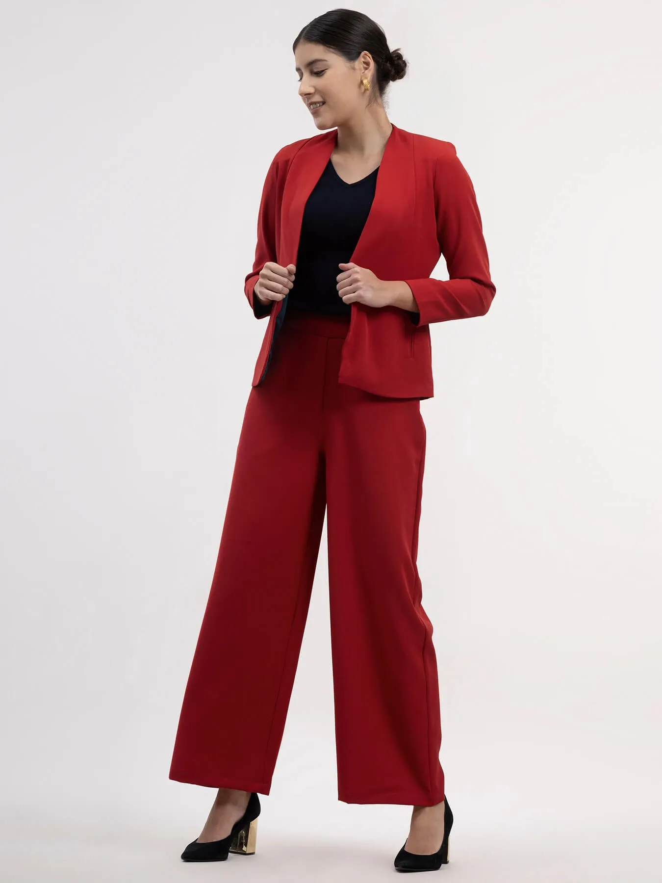 Blazer And Wide Legged Trousers Co-ord - Red