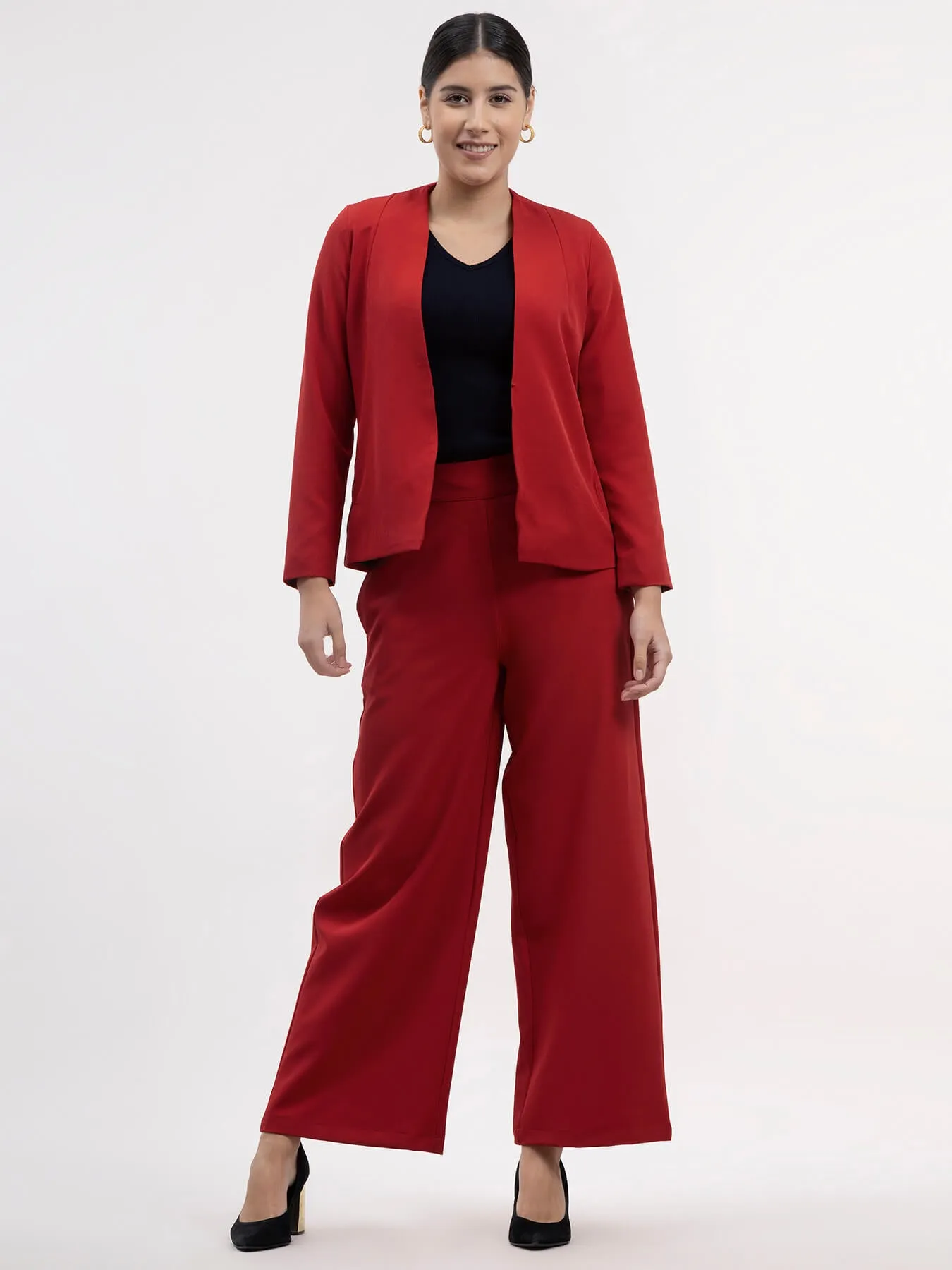 Blazer And Wide Legged Trousers Co-ord - Red