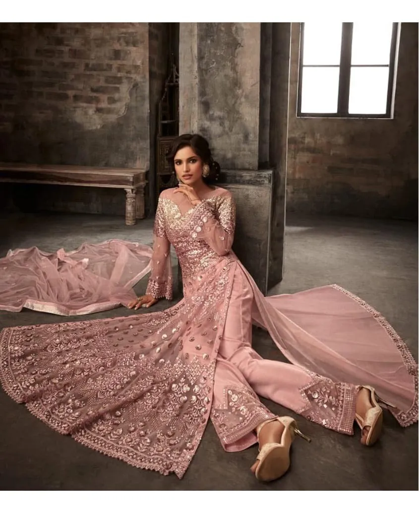 Blush Pink Wedding Anarkali Lehenga/Pants Suit