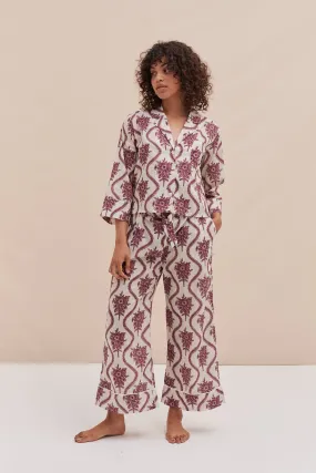 Boxy Shirt and Wide Leg Trouser Set Alpen Flora Print Cream and Pink