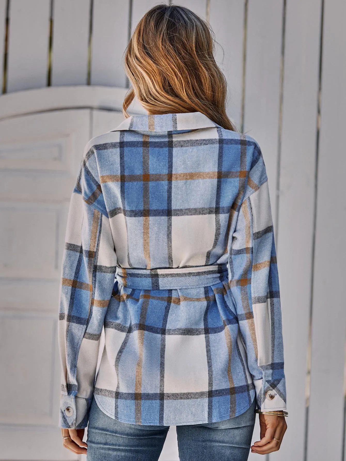 Button Leisure Plaid Ladies Coat