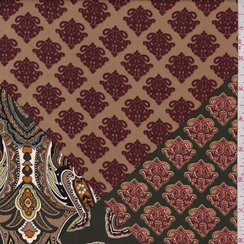 Caramel/Moss Stylized Paisley Crepe Georgette Fabric