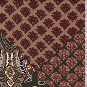 Caramel/Moss Stylized Paisley Crepe Georgette Fabric