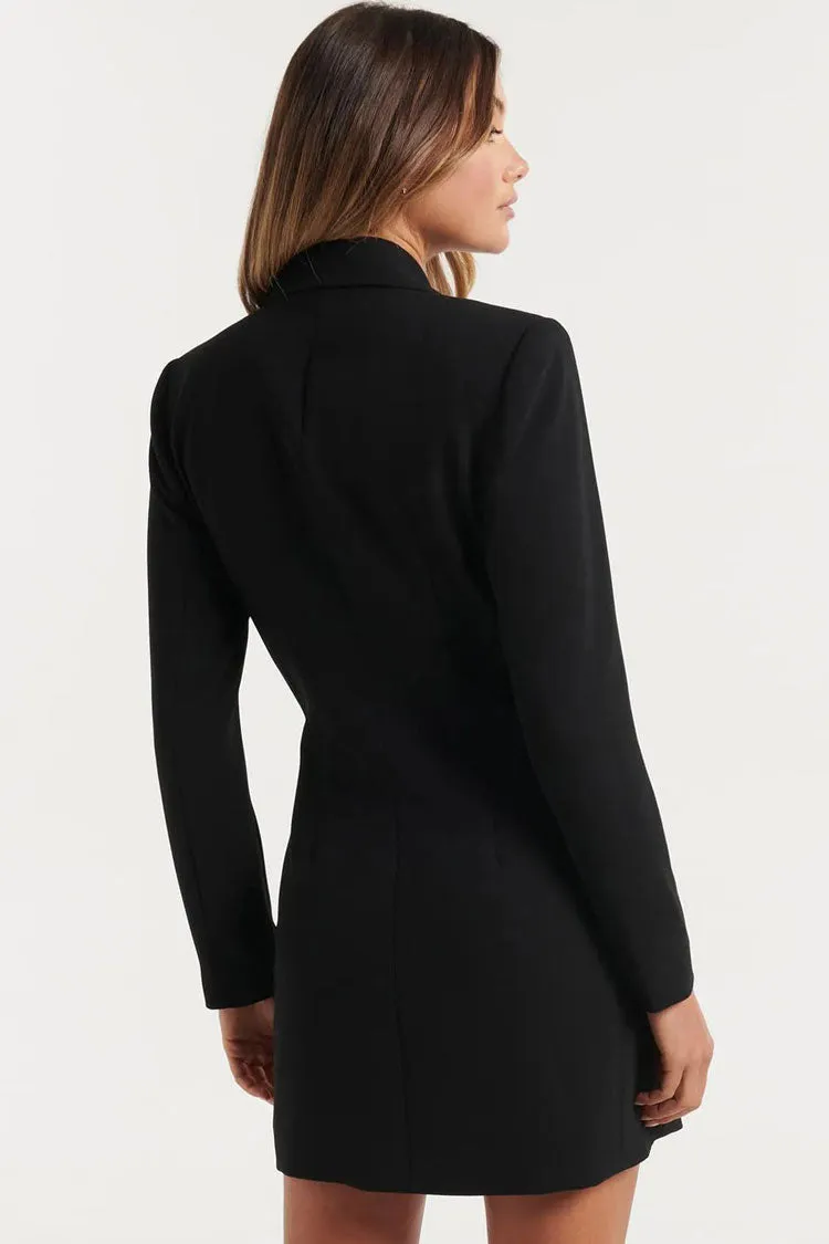 Classic Lapel Collar Double Breasted Blazer Mini Dress - Black