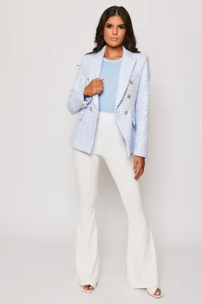 Claudette - Blue Contrast Knit Thread Gold Button Blazer