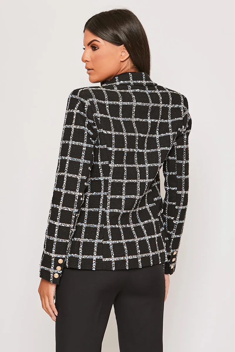 Coralia - Metallic Thread Black Check Gold Button Blazer