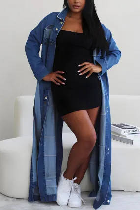 Double Slit Denim Maxi Jacket