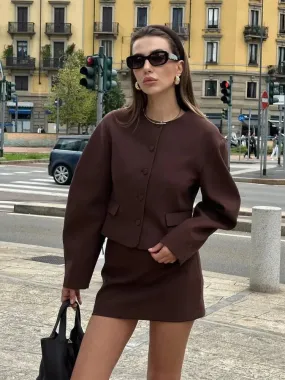 Elegant Brown Blazer jacket and Mini Skirt Set