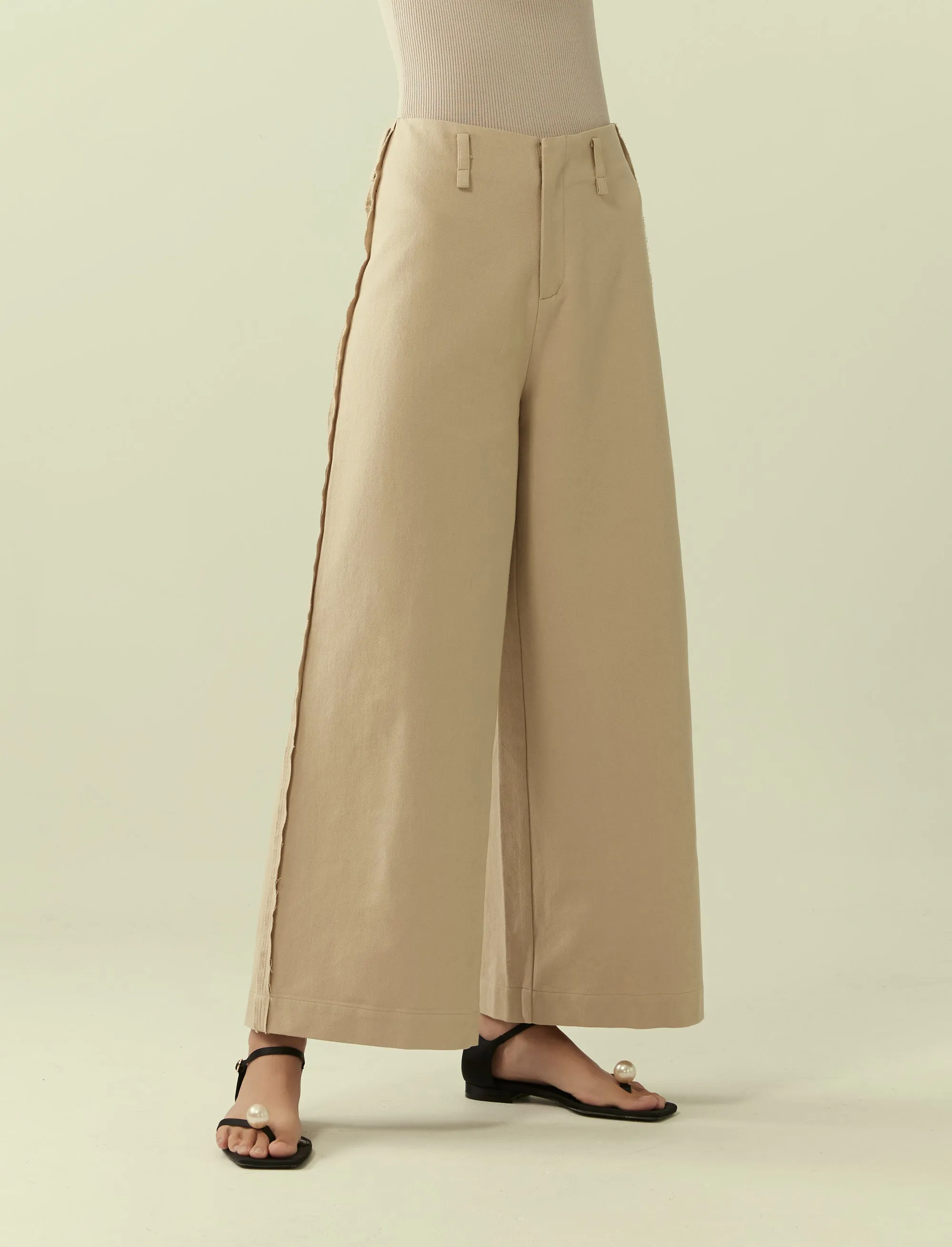 exposed seam wide legged trousers