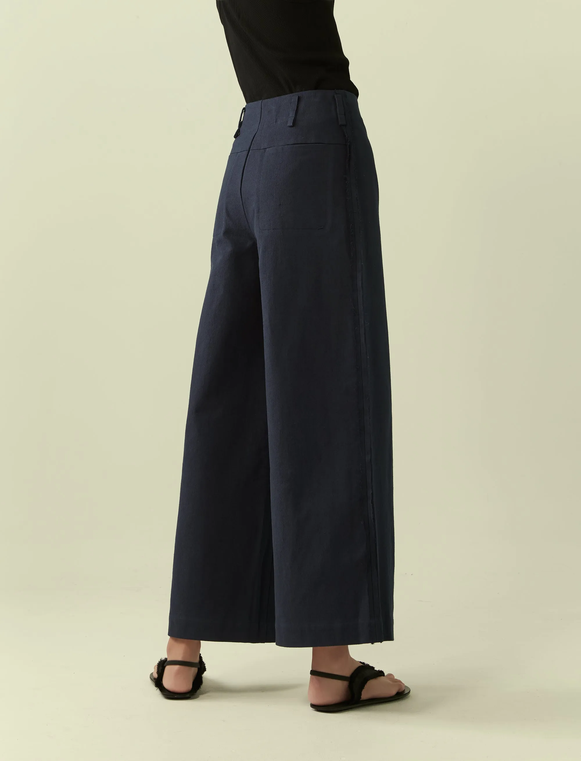 exposed seam wide legged trousers