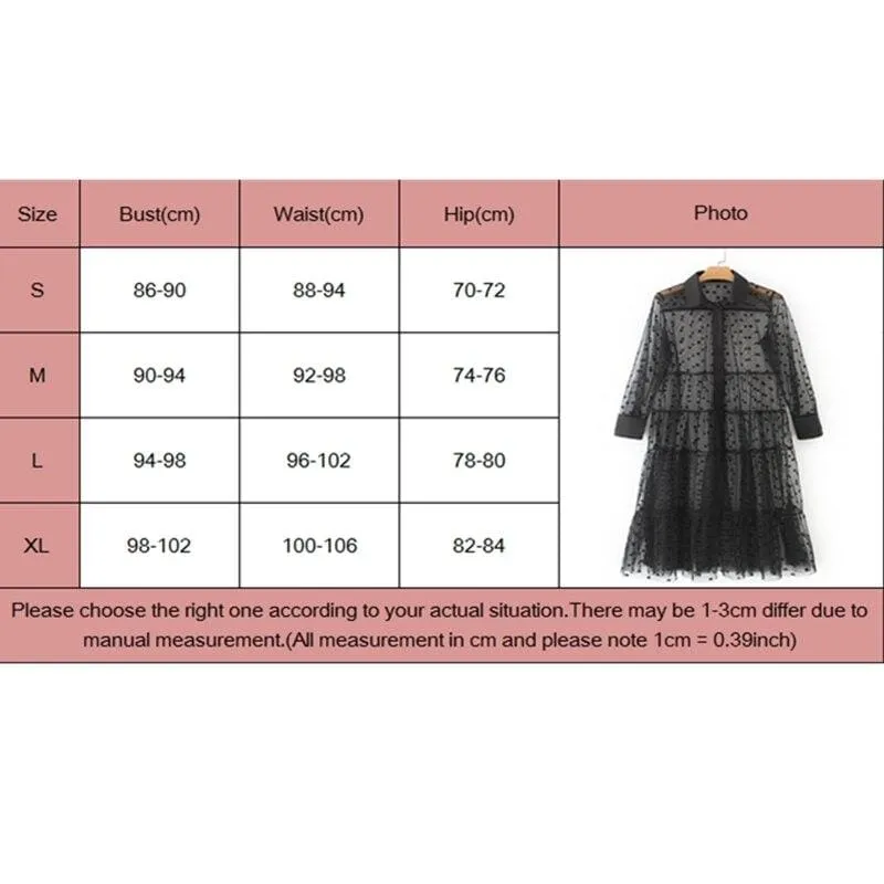 FashionSierra - See Through Polka Dot Lace Long Blouses Shirts Women Beach Dress Cover Up Turn Down Collar Transparent Party Shirts