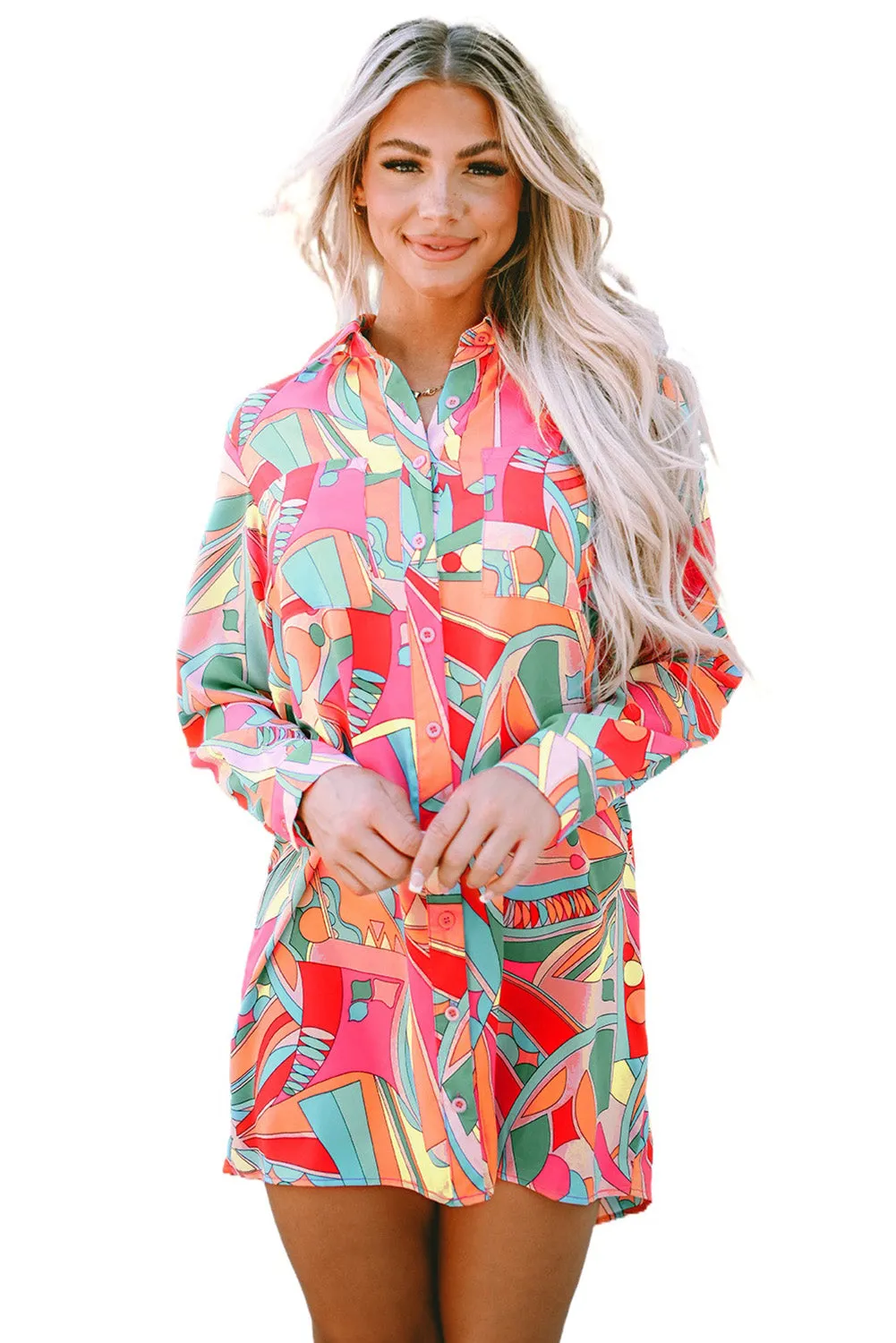 Geometric Abstract Shirt Dress