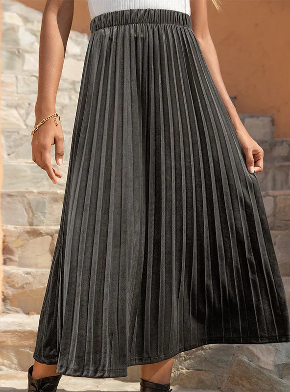 Golden Velvet Casual Pleated Skirt