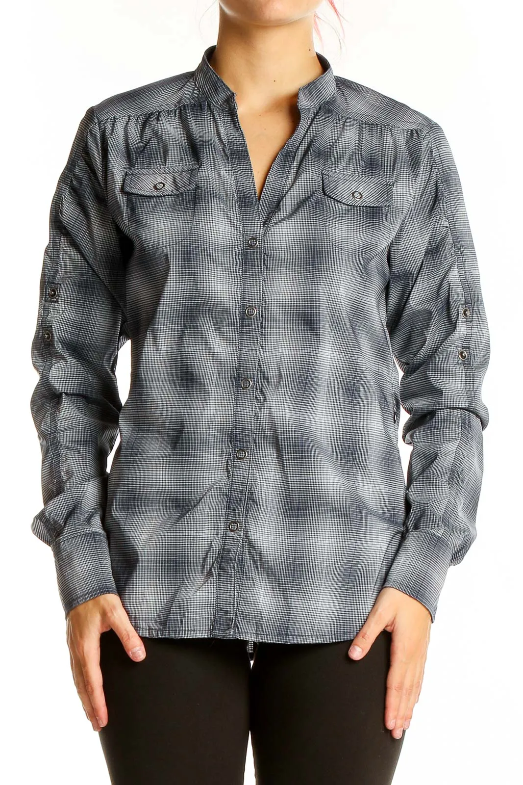 Gray Plaid Athletic Button-Up Shirt