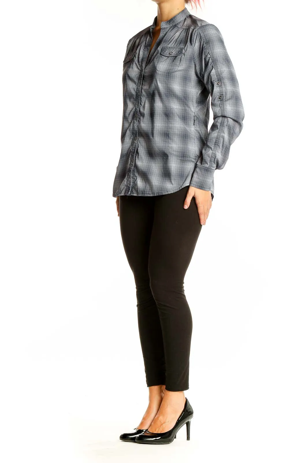 Gray Plaid Athletic Button-Up Shirt