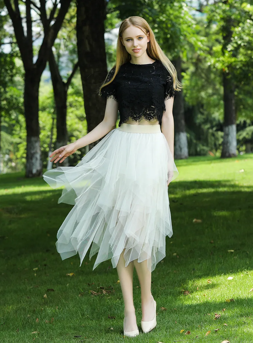 Irregular Fluffy Skirt With Elastic Waist