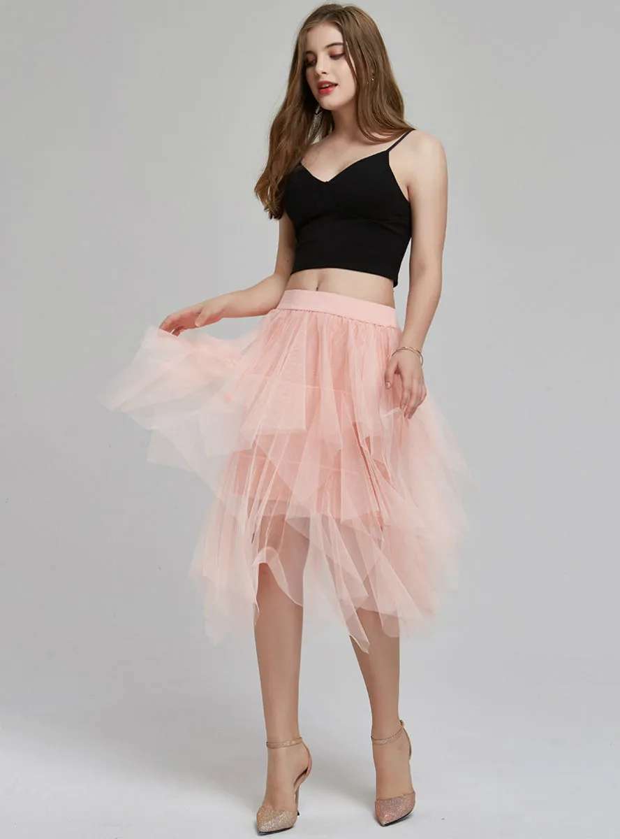 Irregular Fluffy Skirt With Elastic Waist