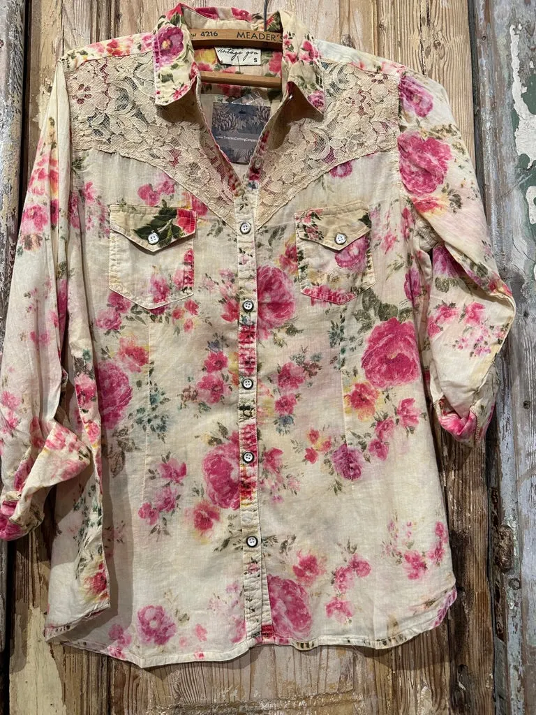 Lace Front Floral Blouse