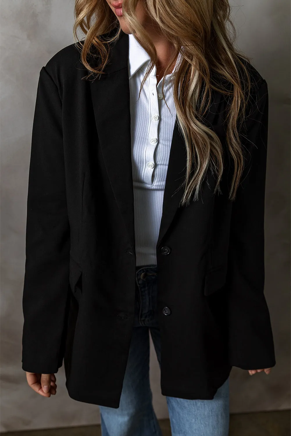 Lapel Flap Pocket Buttoned Blazer