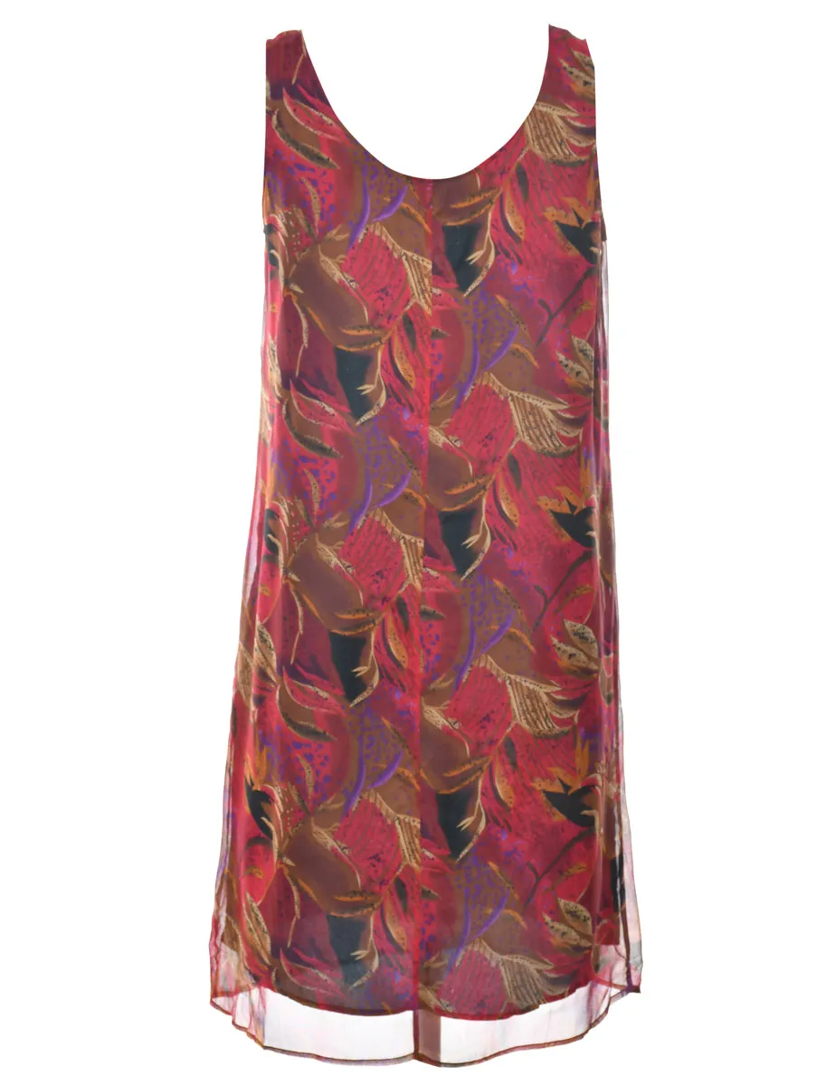 Leafy Print Shift Dress - M