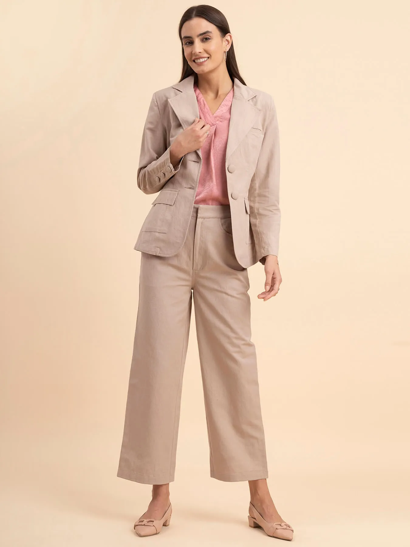 Linen Blazer and Trousers Co-ord - Beige