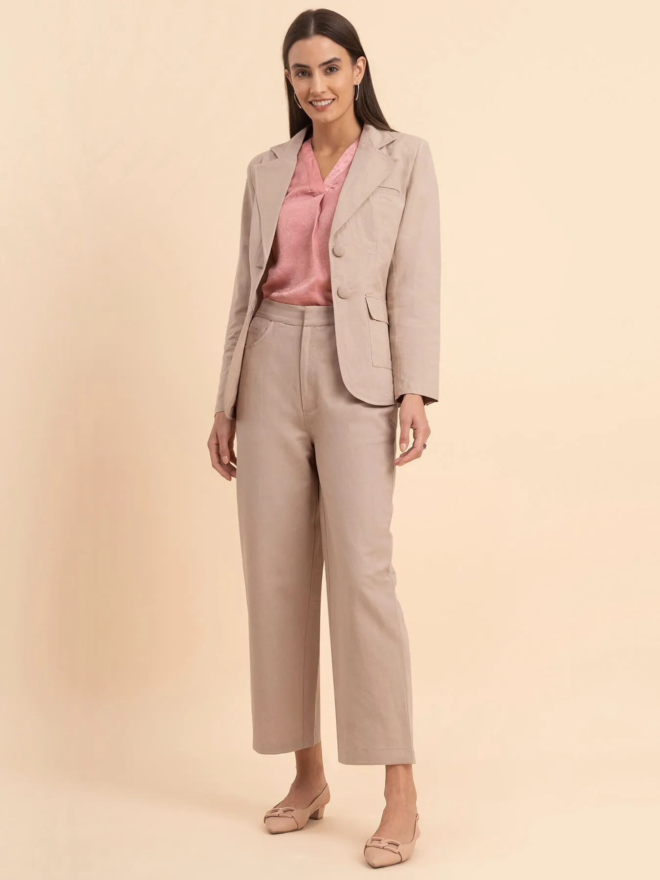 Linen Blazer and Trousers Co-ord - Beige