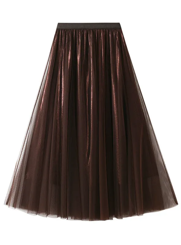 Long High Waist Gauze Pleated Skirt