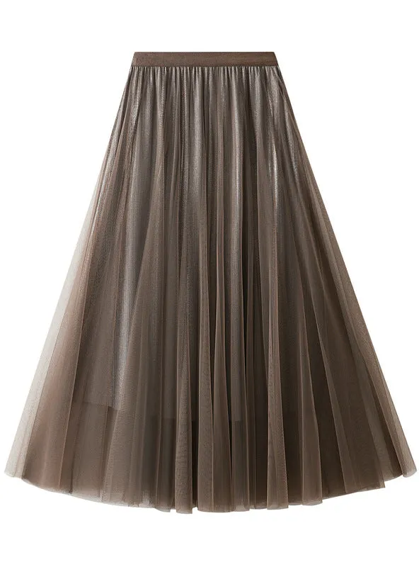 Long High Waist Gauze Pleated Skirt