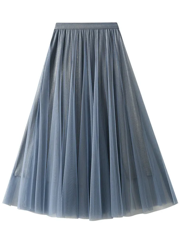 Long High Waist Gauze Pleated Skirt