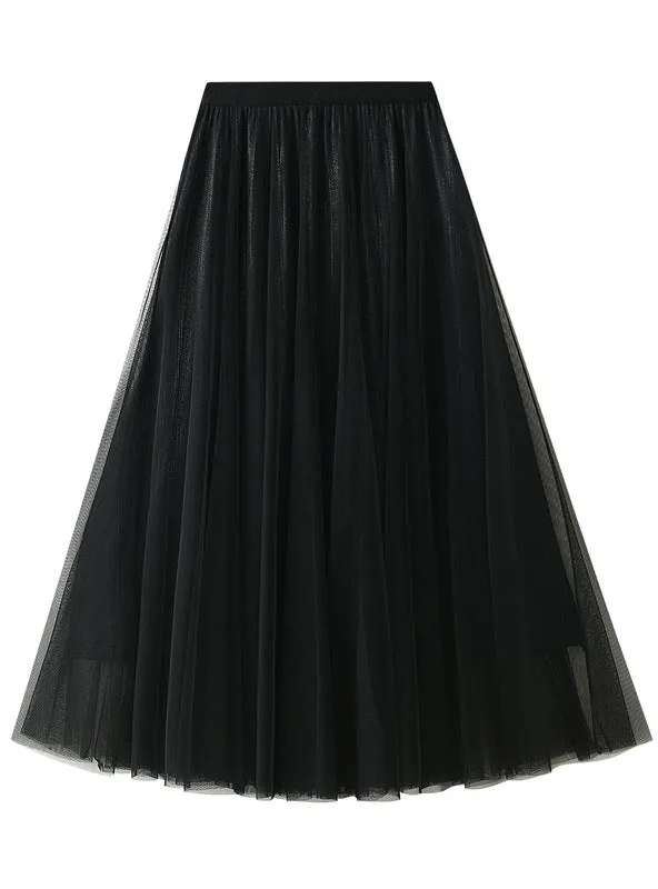 Long High Waist Gauze Pleated Skirt