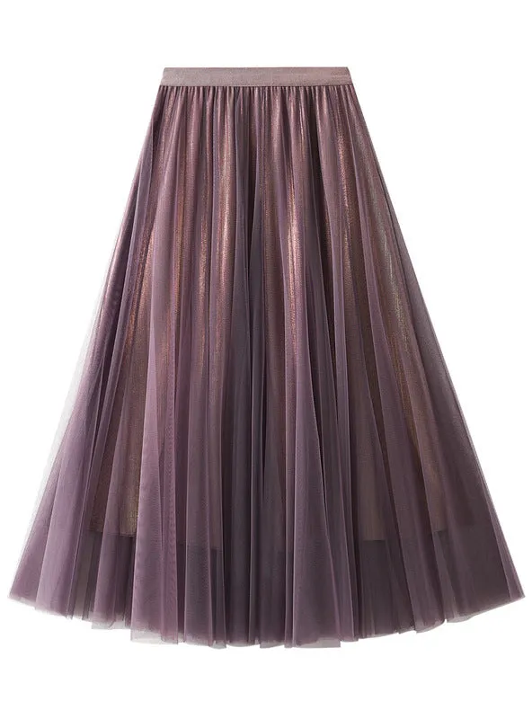 Long High Waist Gauze Pleated Skirt